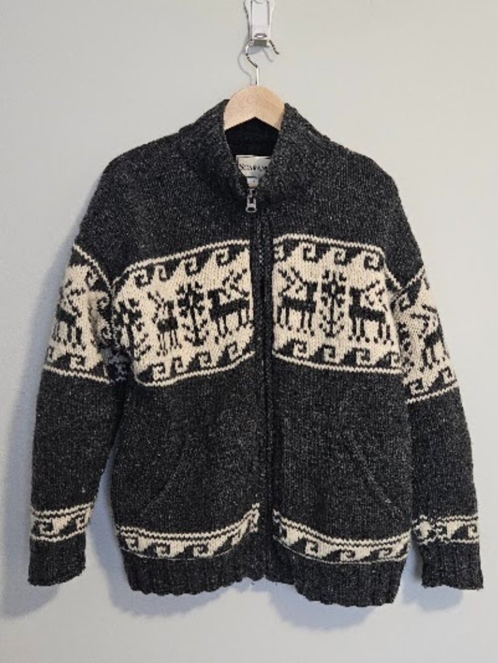 100% Wool Oversized Sweater Jacket with Zipper - Small